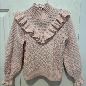 Janie and Jack Cable Knit Ruffle Sweater Pink Girls Size 5